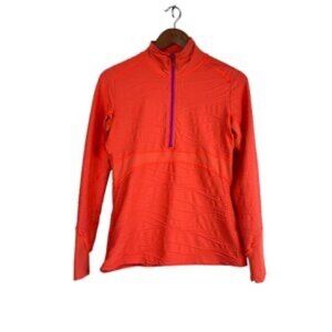 Title Nine Neon Orange Swift Textured Pullover Half Zip Jacket Pocket Womens M